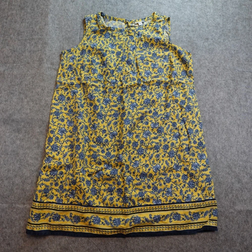 J Jill Dress Women Extra Large Petite Yellow Floral Linen Sleeveless Shift